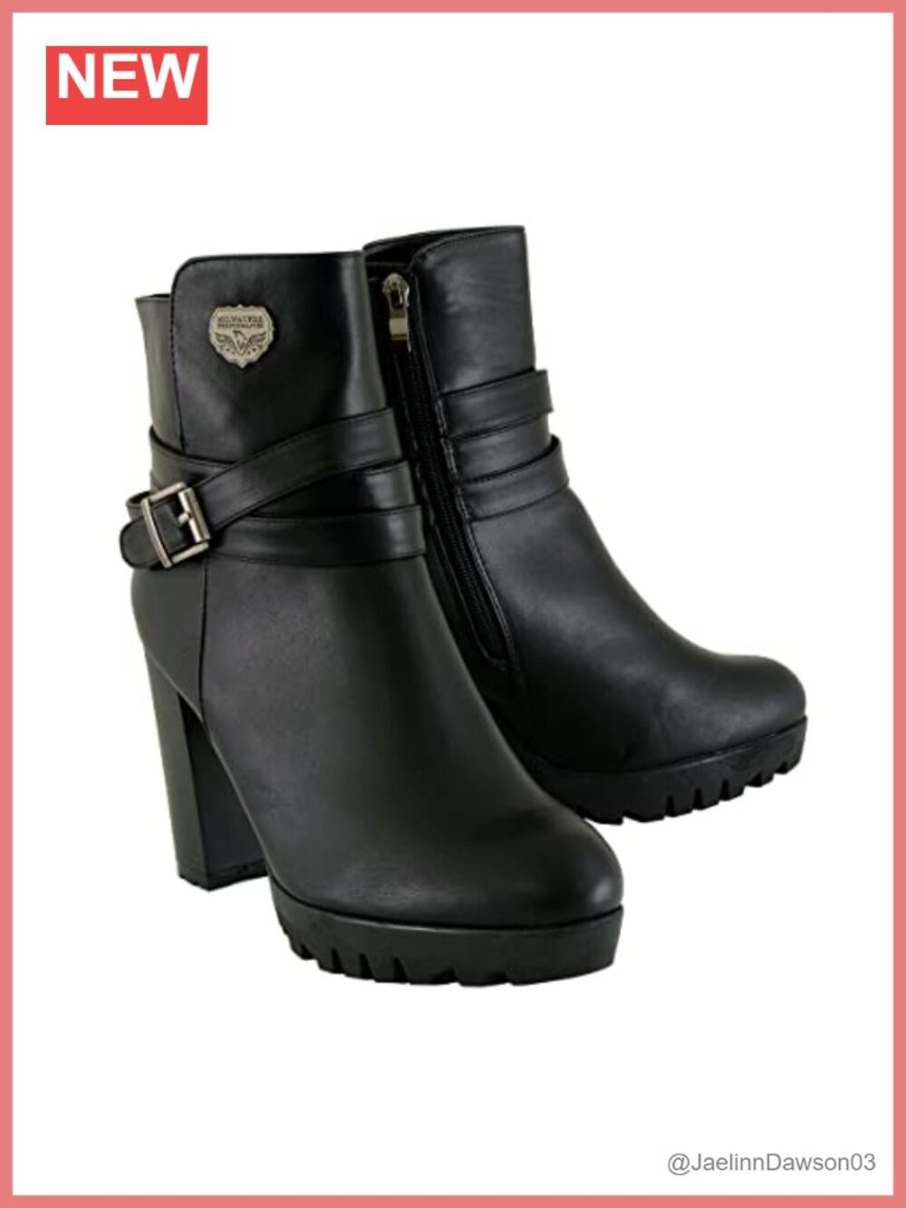 Women's Black Ankle Boots Side Zipper Platform Heel Faux Leather